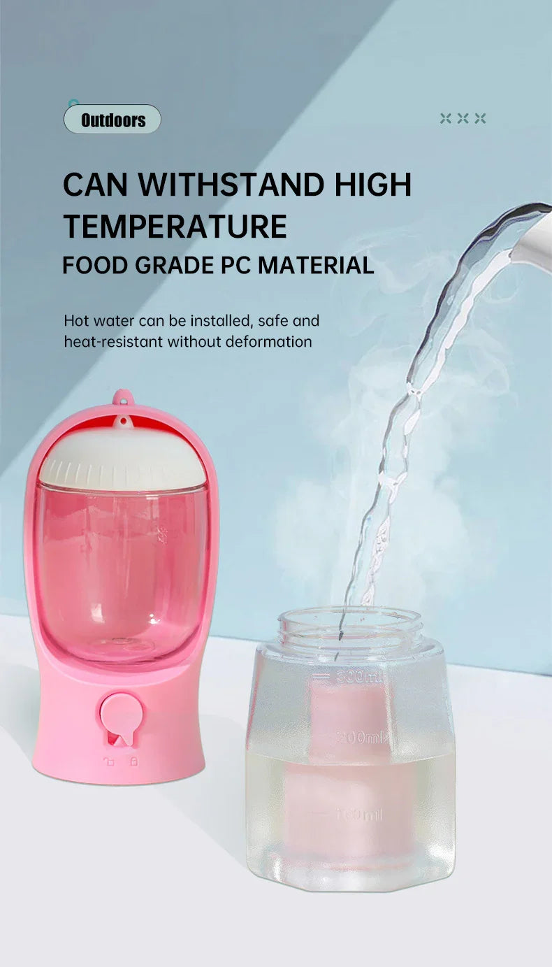Pink pet water dispenser with heat-resistant food-grade PC material, ideal for outdoor use