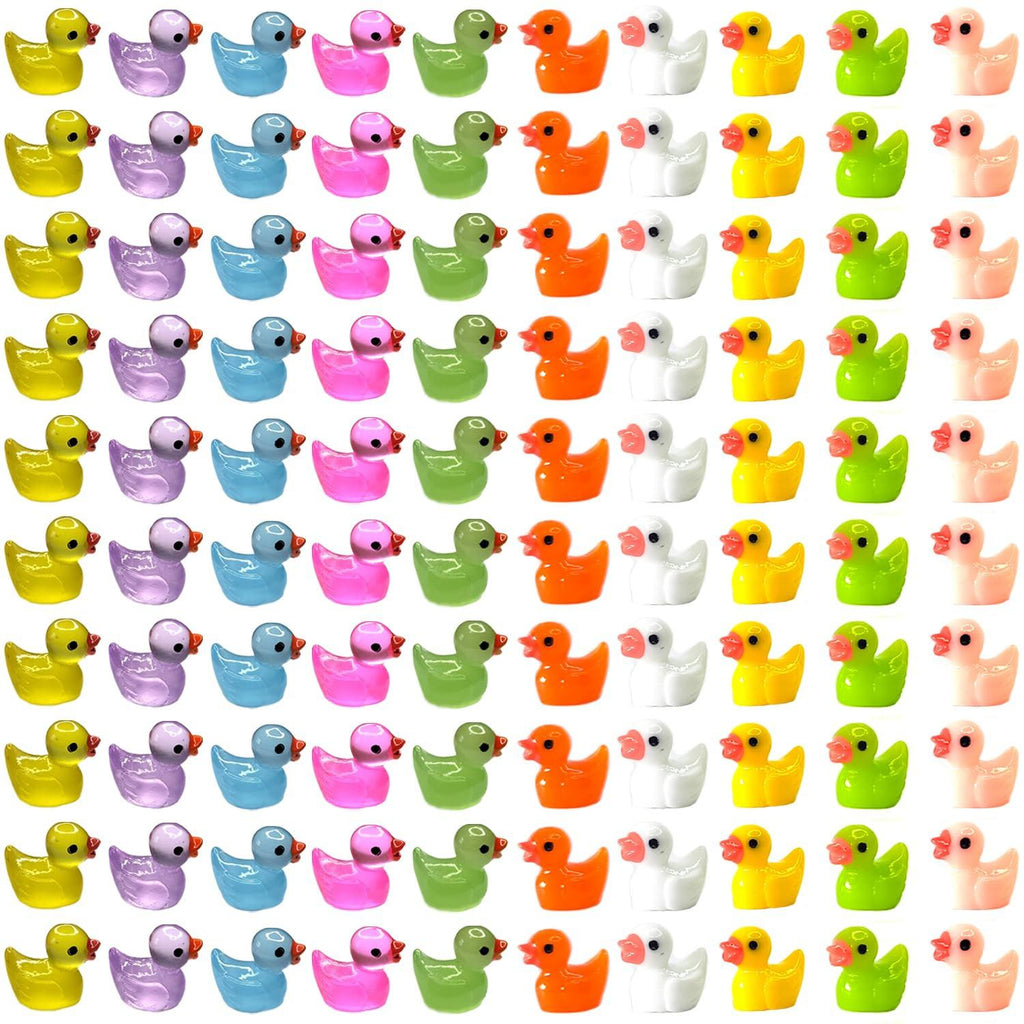 100PCS Mini Resin Ducks – Luminous & Regular Tiny Duck Figurines for DIY Decor