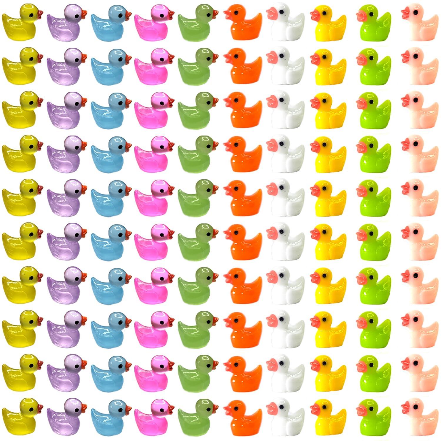 100PCS Mini Resin Ducks – Luminous & Regular Tiny Duck Figurines for DIY Decor