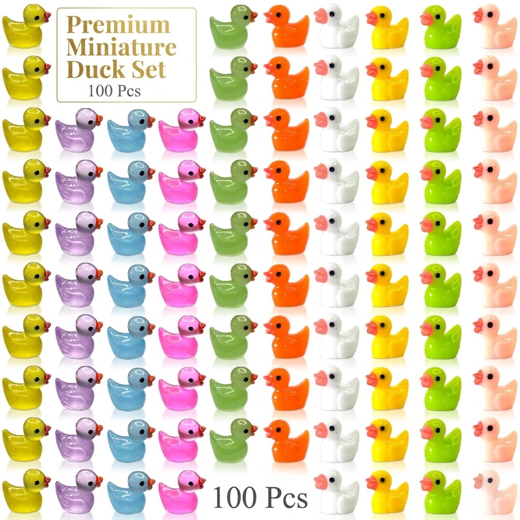 100PCS Mini Resin Ducks – Luminous & Regular Tiny Duck Figurines for DIY Decor